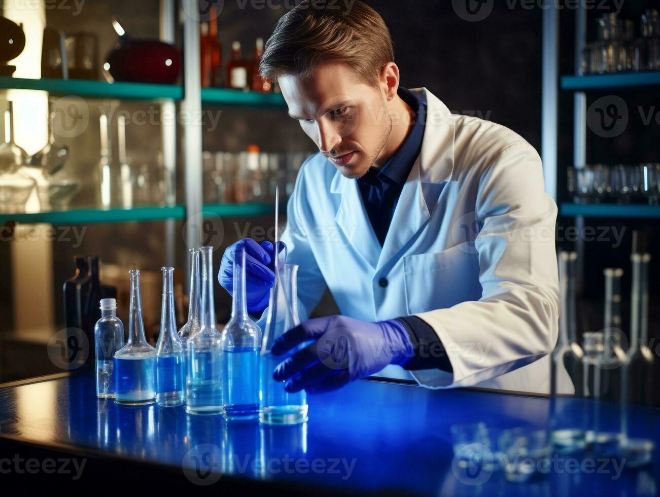 Male scientist conducting experiments in a high tech lab AI Generative photo