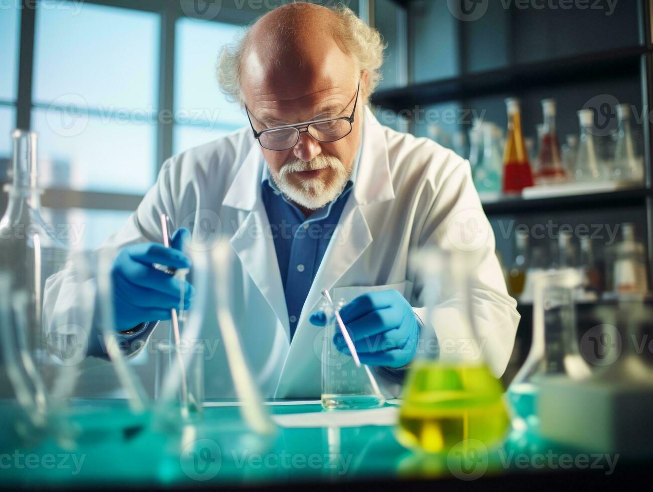 Male scientist conducting experiments in a high tech lab AI Generative photo
