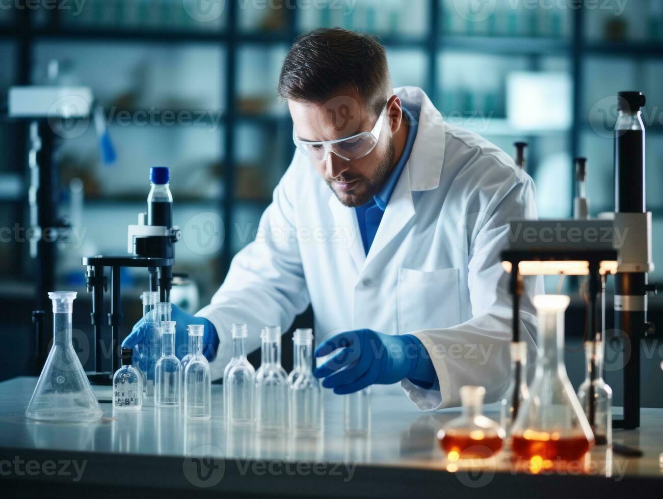 Male scientist conducting experiments in a high tech lab AI Generative photo
