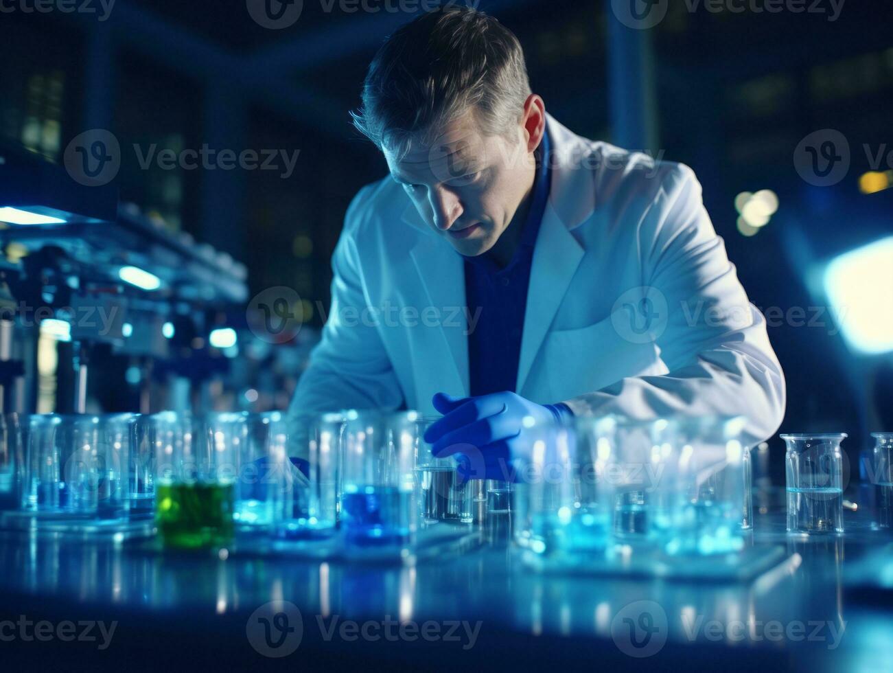 Male scientist conducting experiments in a high tech lab AI Generative photo