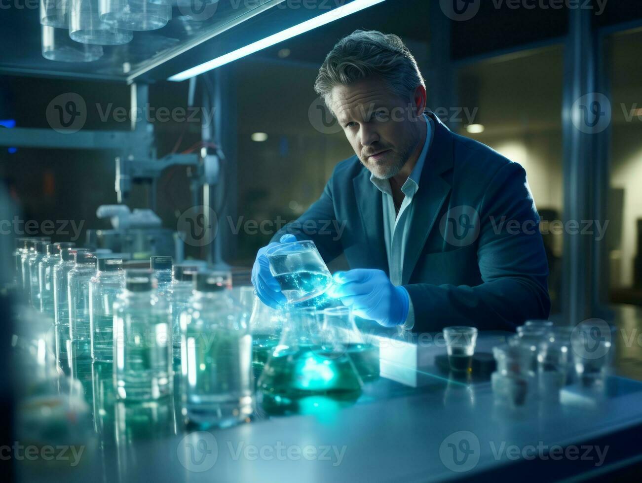 Male scientist conducting experiments in a high tech lab AI Generative photo