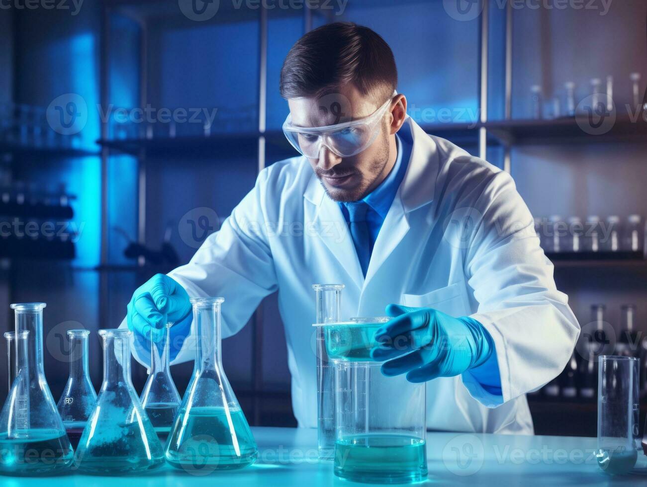 Male scientist conducting experiments in a high tech lab AI Generative photo