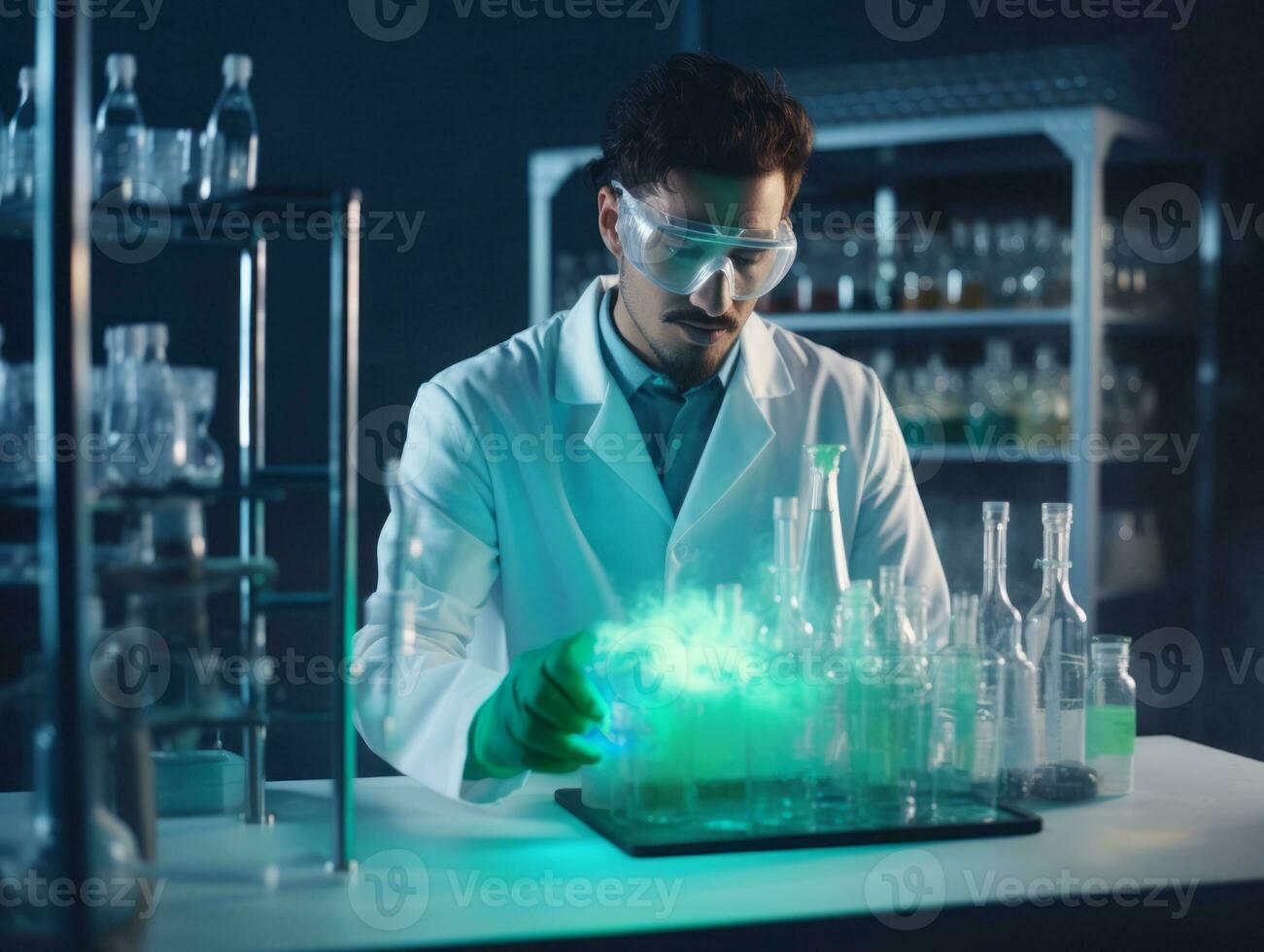 Male scientist conducting experiments in a high tech lab AI Generative photo