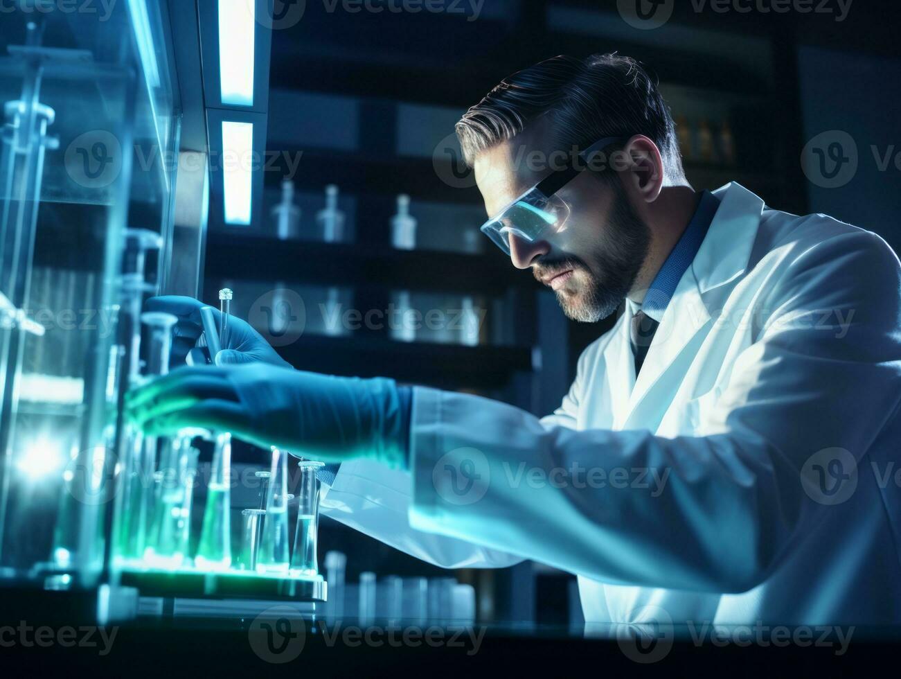 Male scientist conducting experiments in a high tech lab AI Generative photo