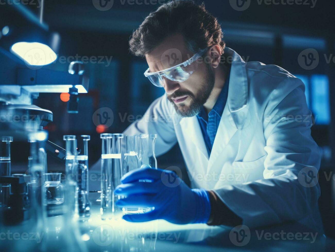 Male scientist conducting experiments in a high tech lab AI Generative photo