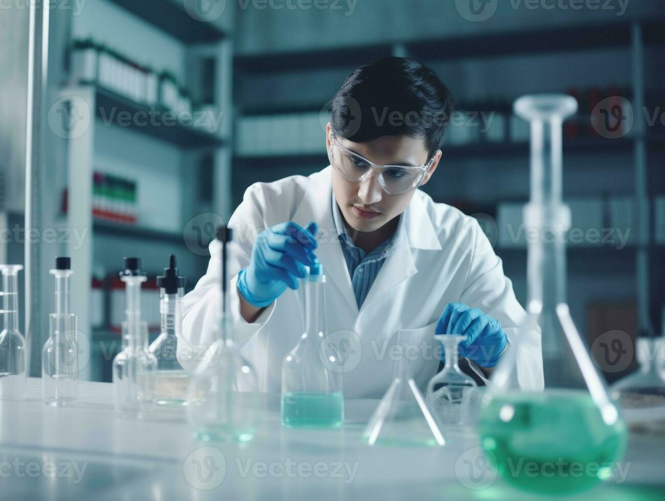 Male scientist conducting experiments in a high tech lab AI Generative photo