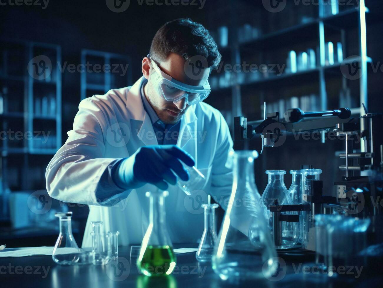 Male scientist conducting experiments in a high tech lab AI Generative photo
