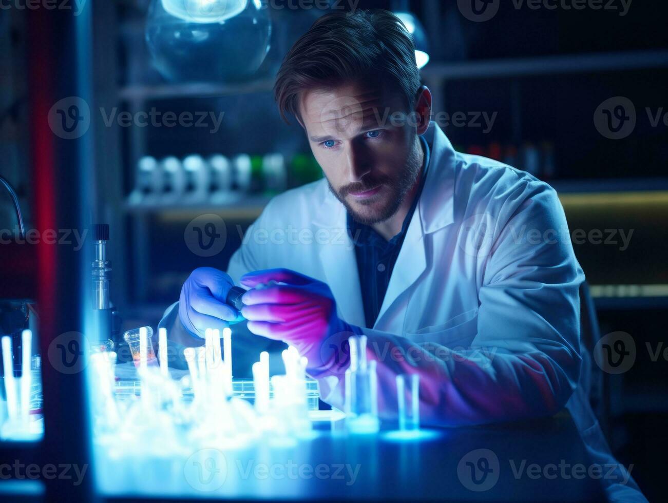 Male scientist conducting experiments in a high tech lab AI Generative photo