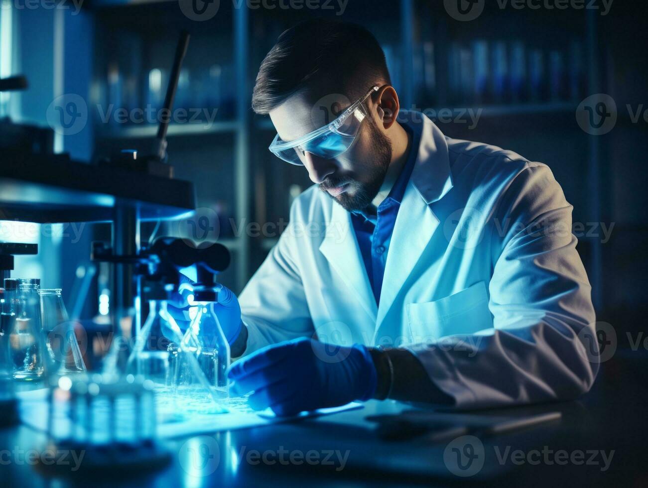 Male scientist conducting experiments in a high tech lab AI Generative photo