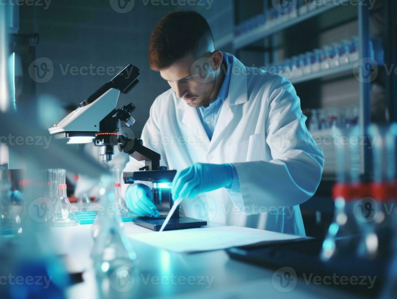 Male scientist conducting experiments in a high tech lab AI Generative photo