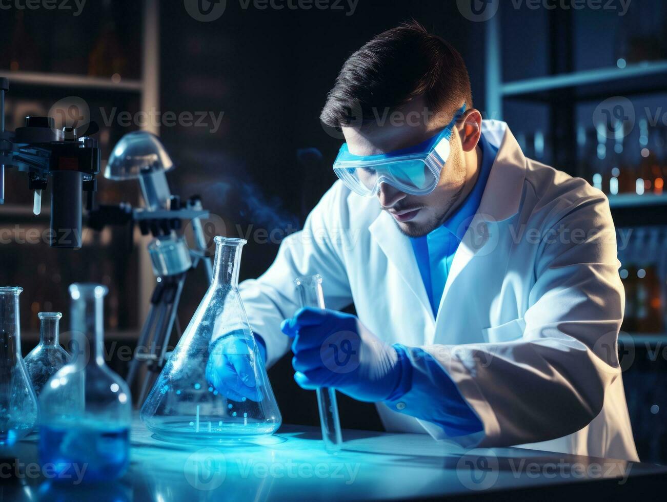 Male scientist conducting experiments in a high tech lab AI Generative photo