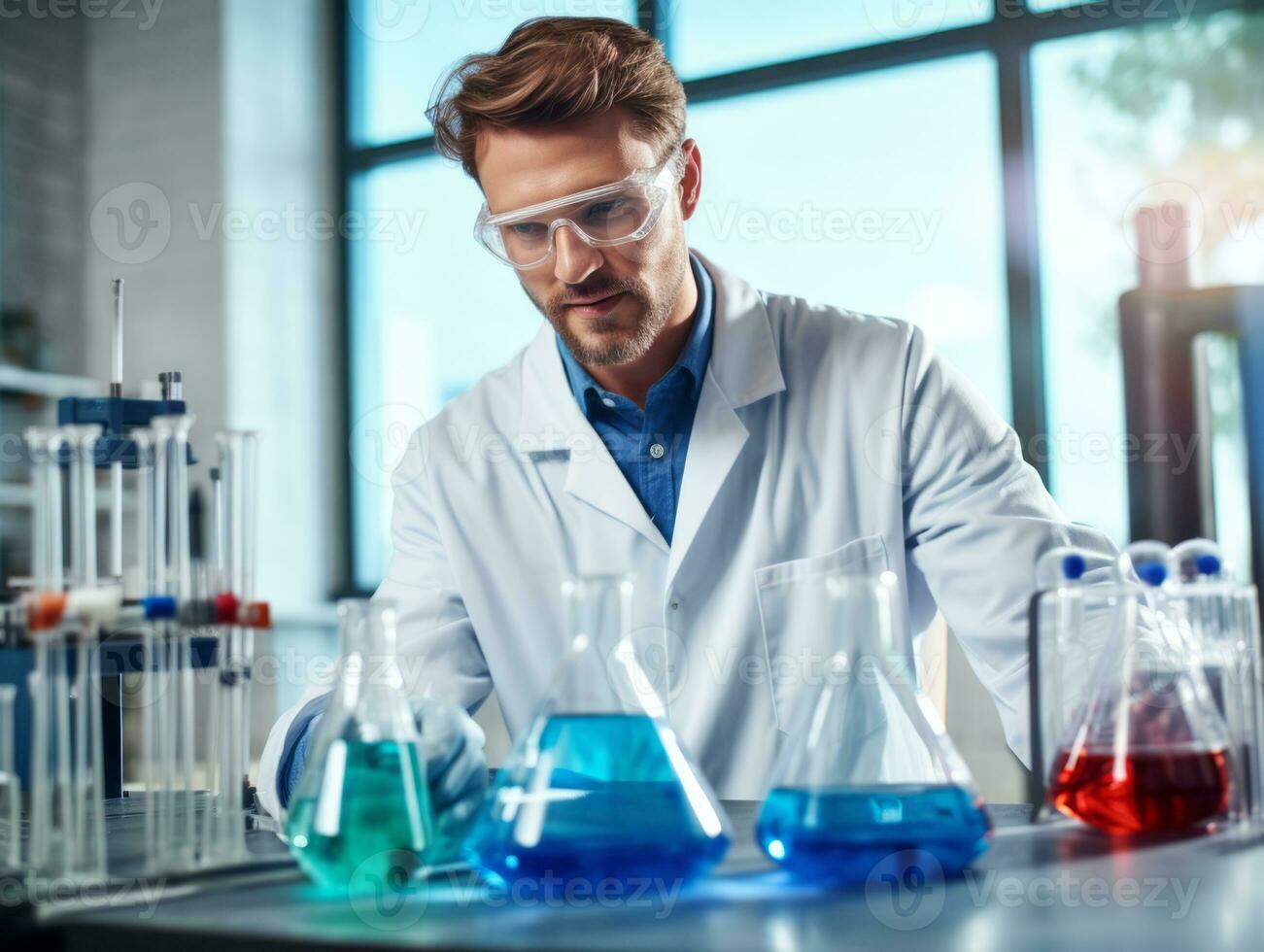 Male scientist conducting experiments in a high tech lab AI Generative photo