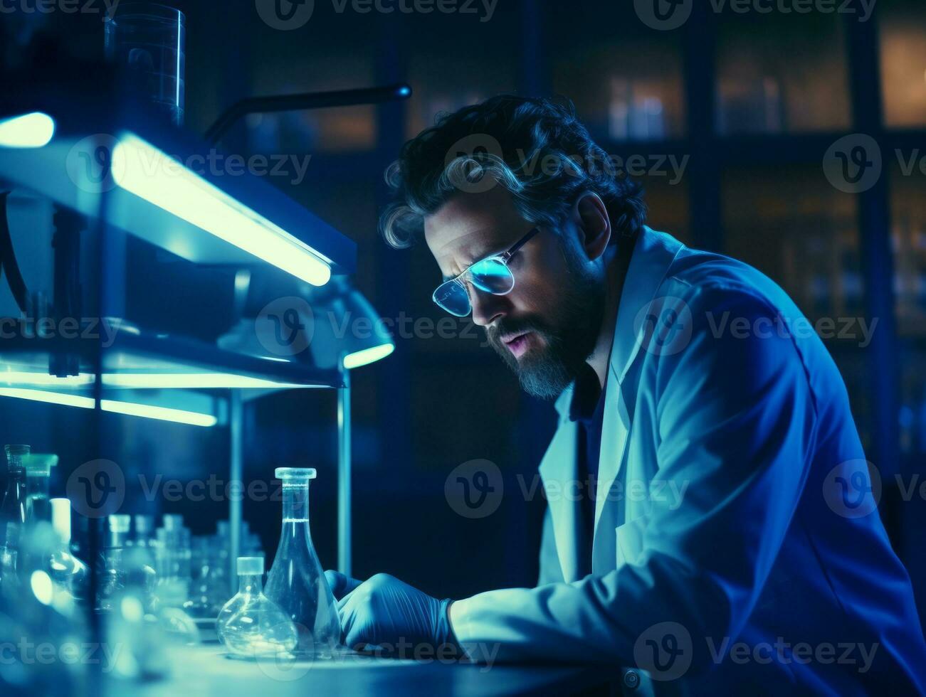 Male scientist conducting experiments in a high tech lab AI Generative photo