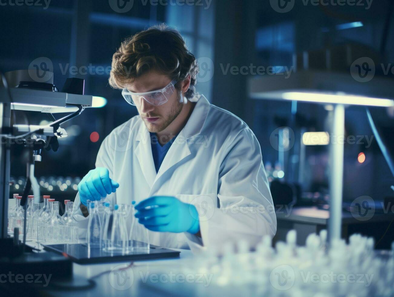 Male scientist conducting experiments in a high tech lab AI Generative photo
