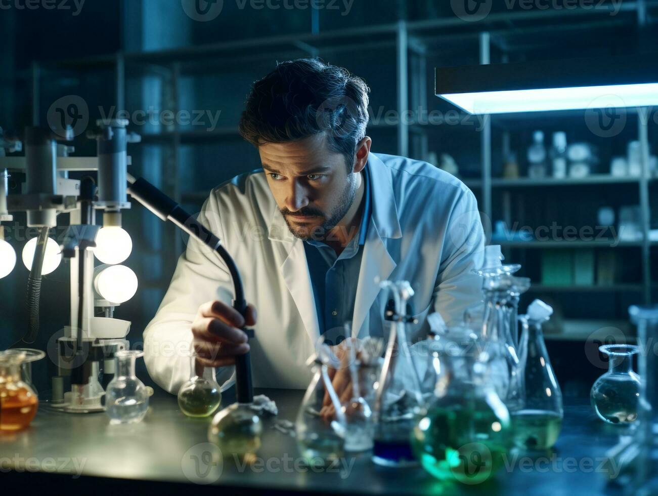 Male scientist conducting experiments in a high tech lab AI Generative photo