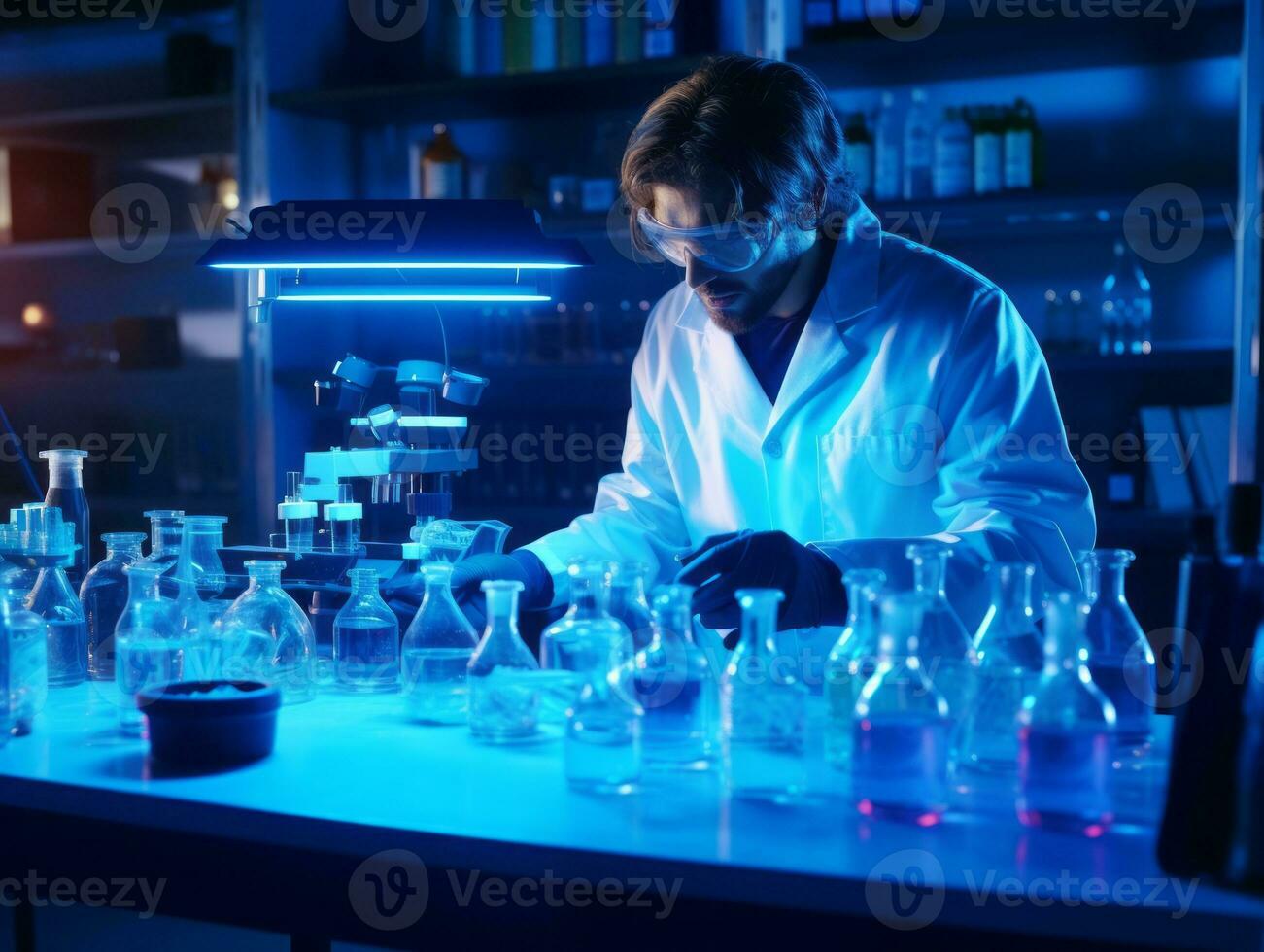 Male scientist conducting experiments in a high tech lab AI Generative photo