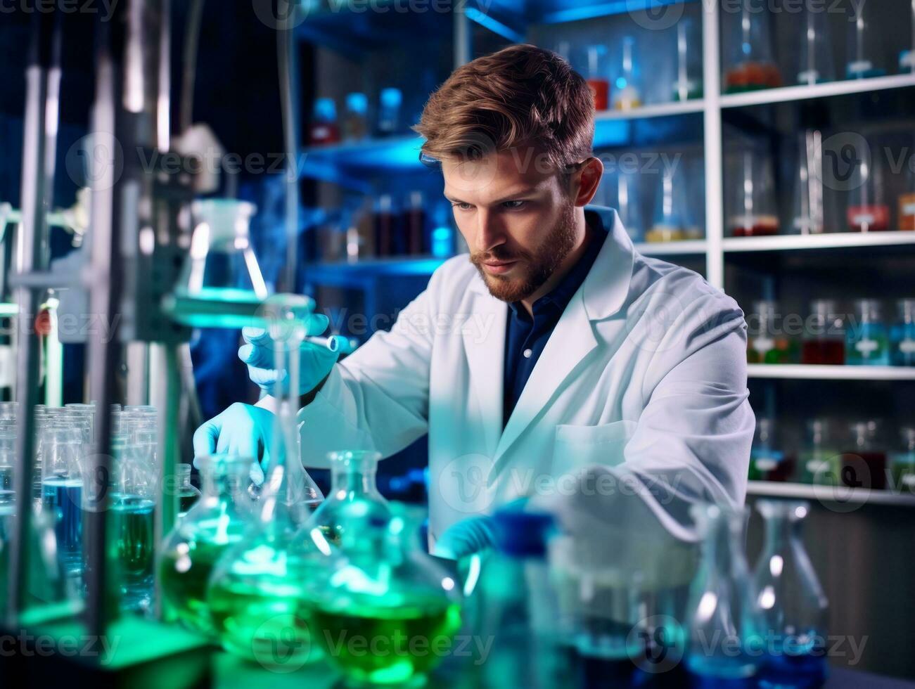 Male scientist conducting experiments in a high tech lab AI Generative photo