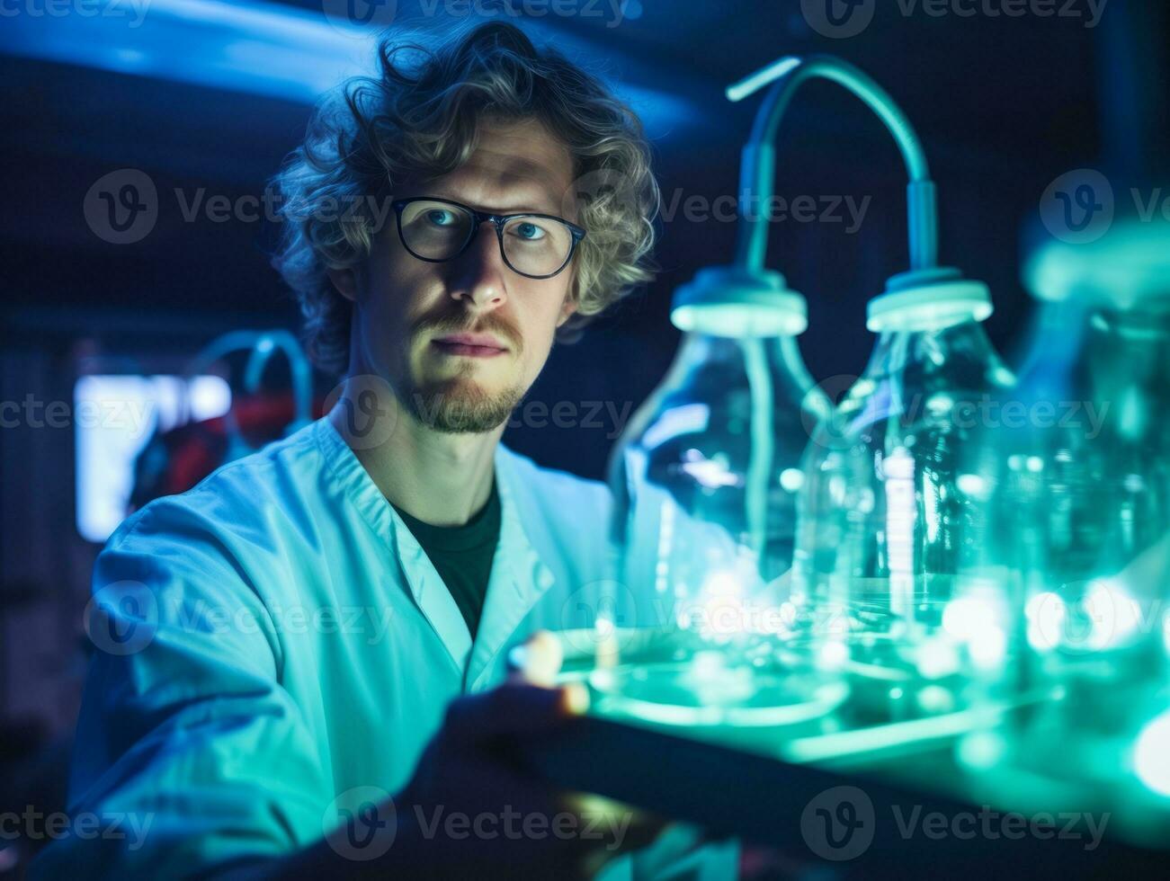 Male scientist conducting experiments in a high tech lab AI Generative photo