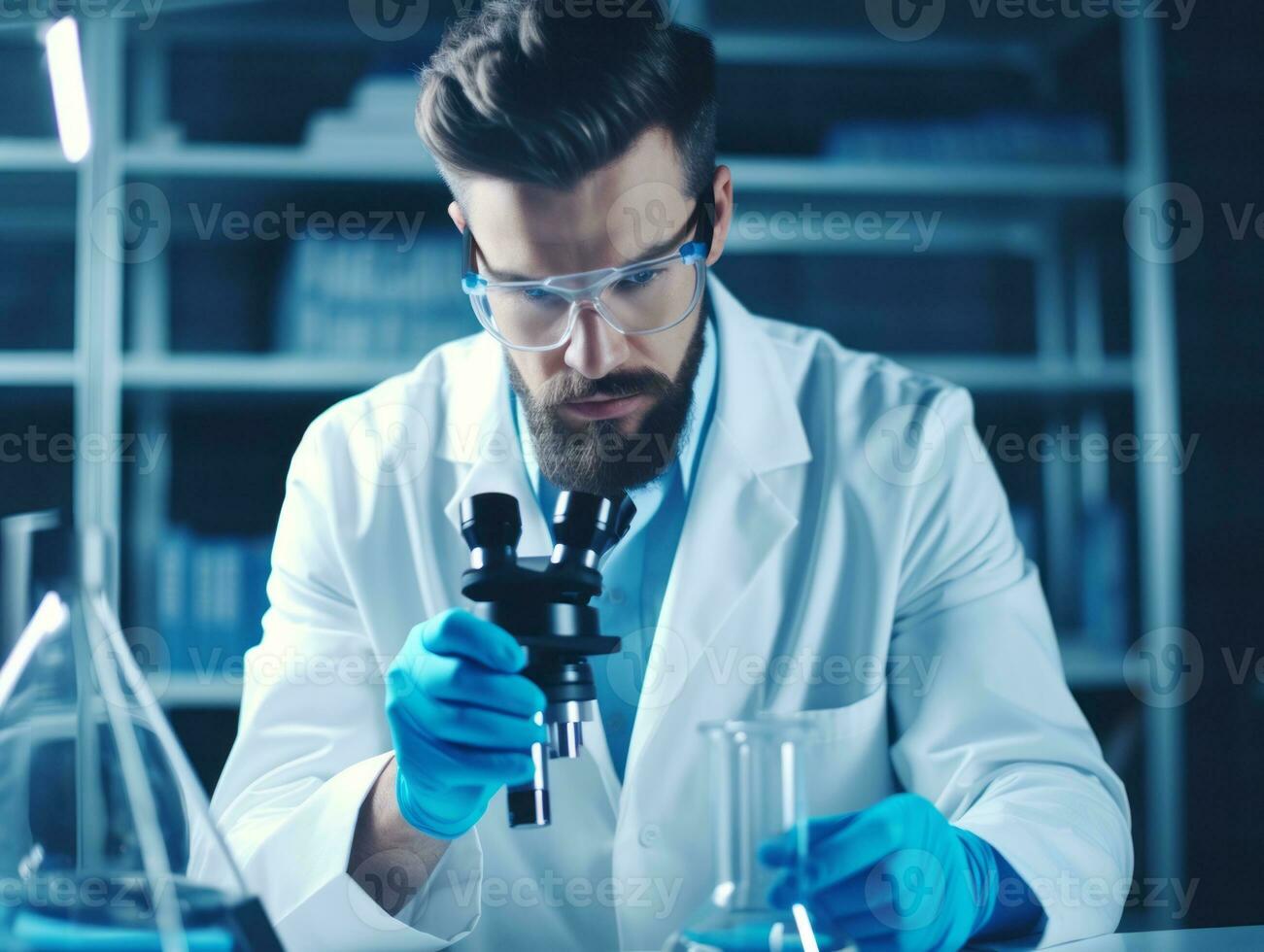 Male scientist conducting experiments in a high tech lab AI Generative photo