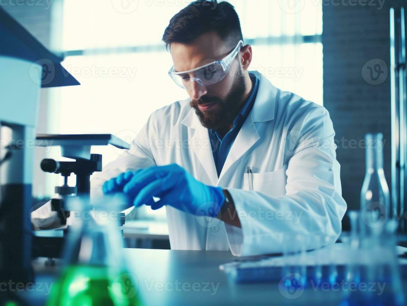 Male scientist conducting experiments in a high tech lab AI Generative photo