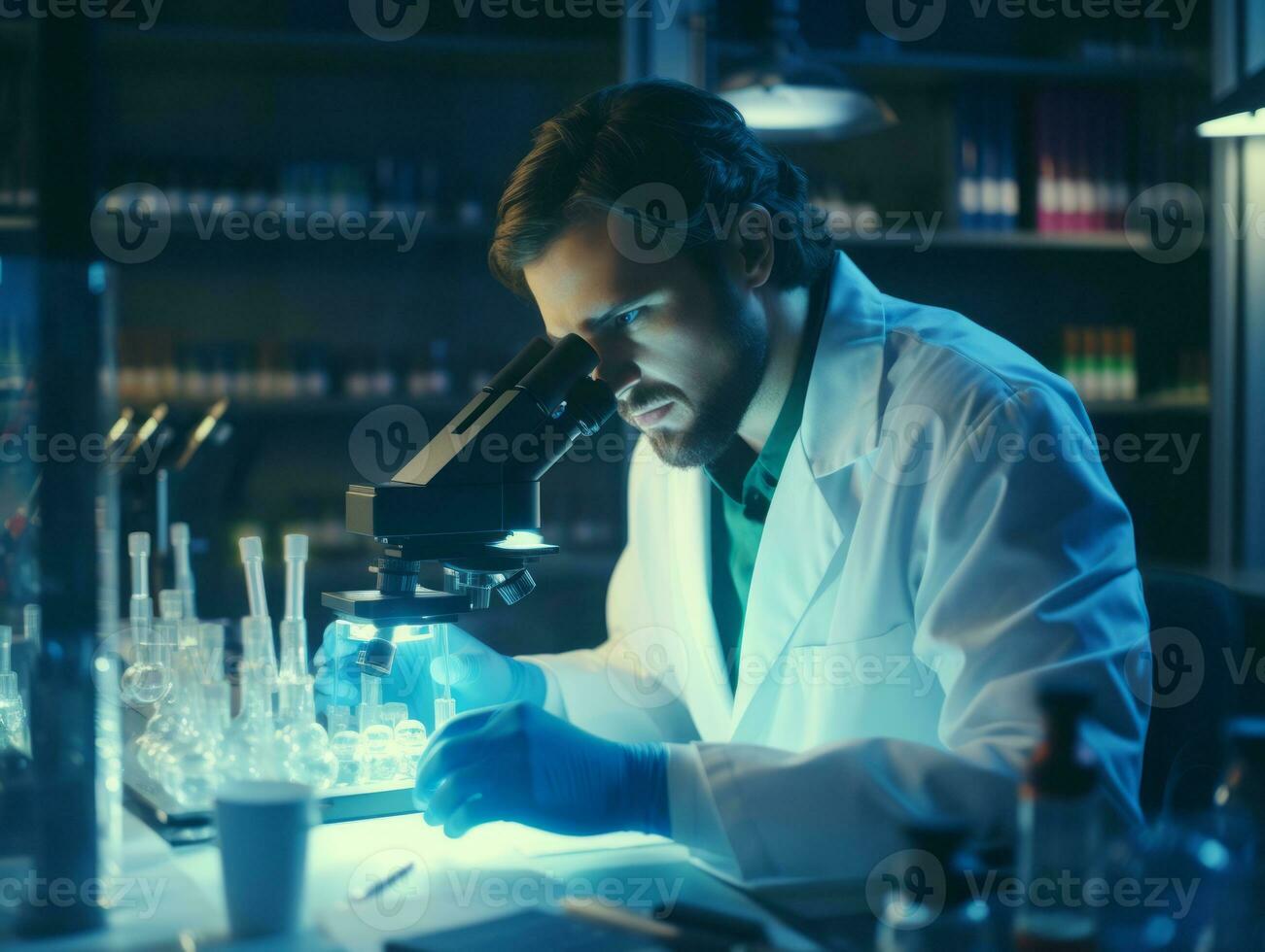 Male scientist conducting experiments in a high tech lab AI Generative photo