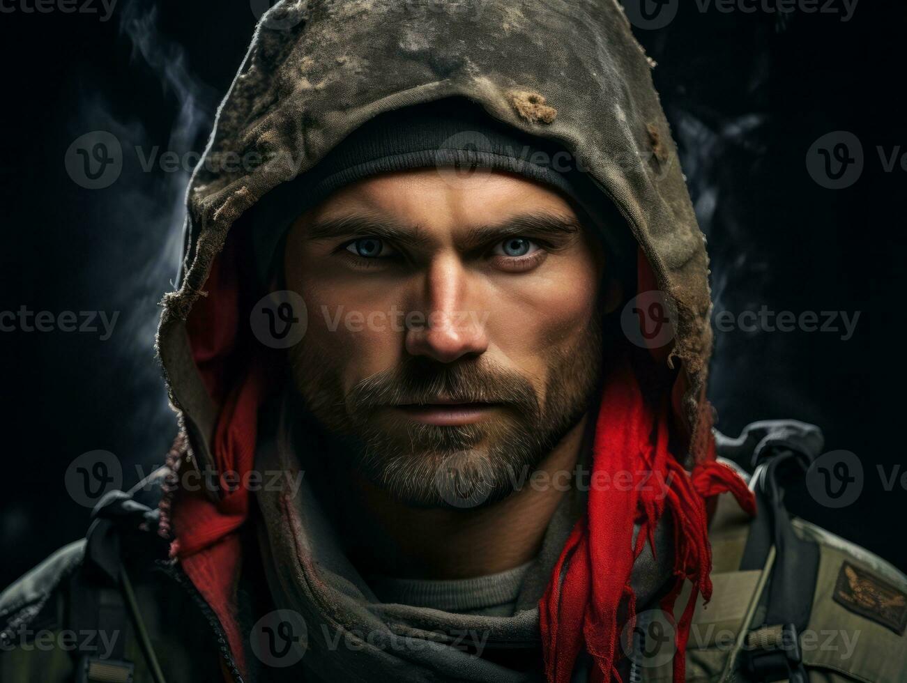 Man serves as a dedicated and fearless soldier AI Generative photo