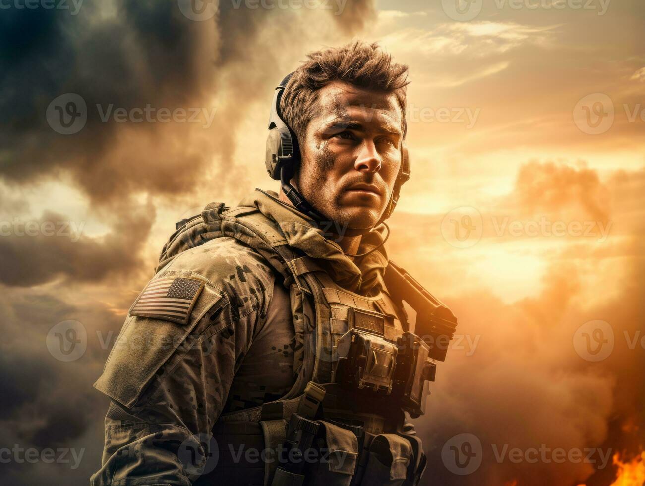 Man serves as a dedicated and fearless soldier AI Generative photo