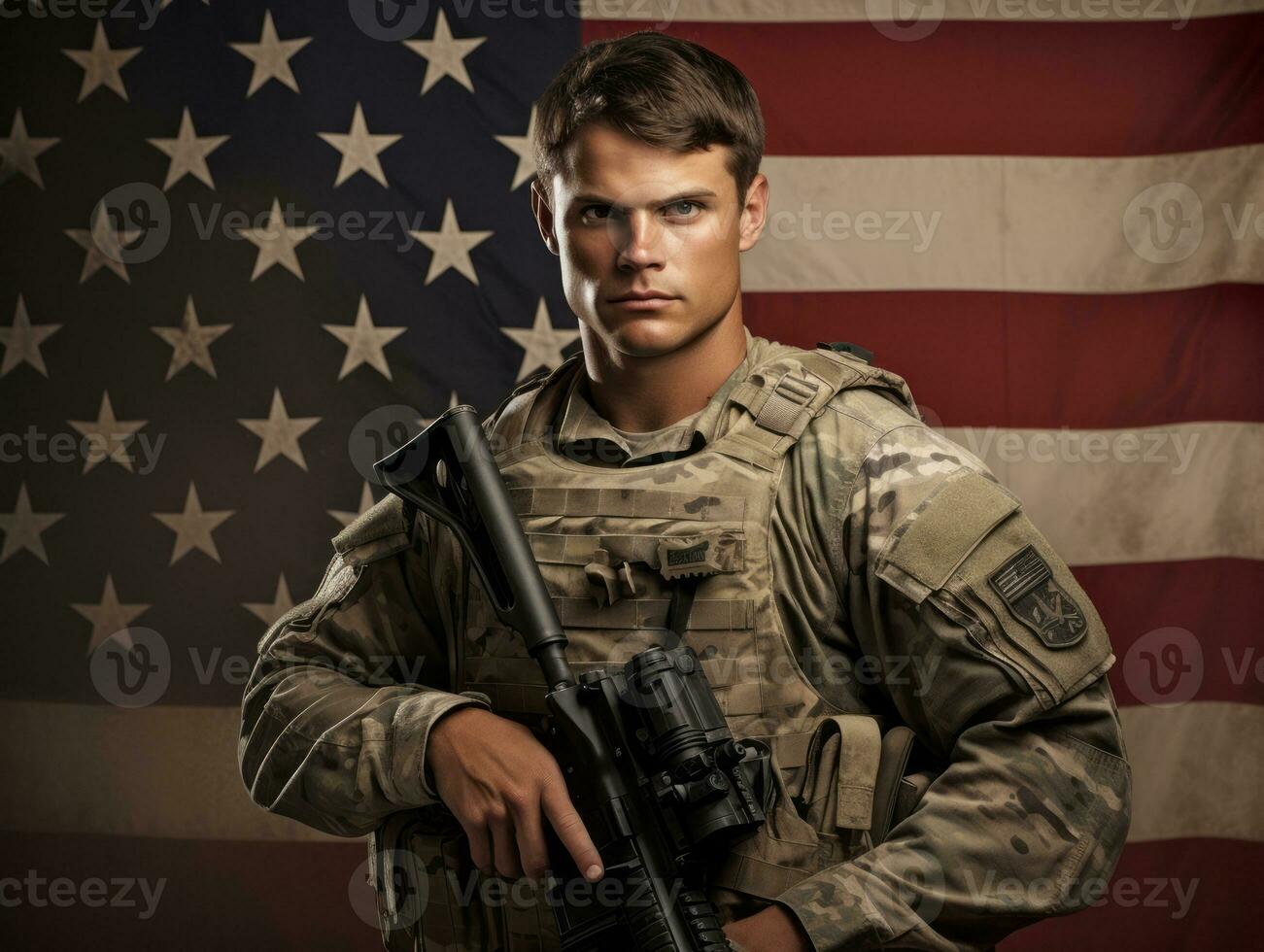 Man serves as a dedicated and fearless soldier AI Generative photo