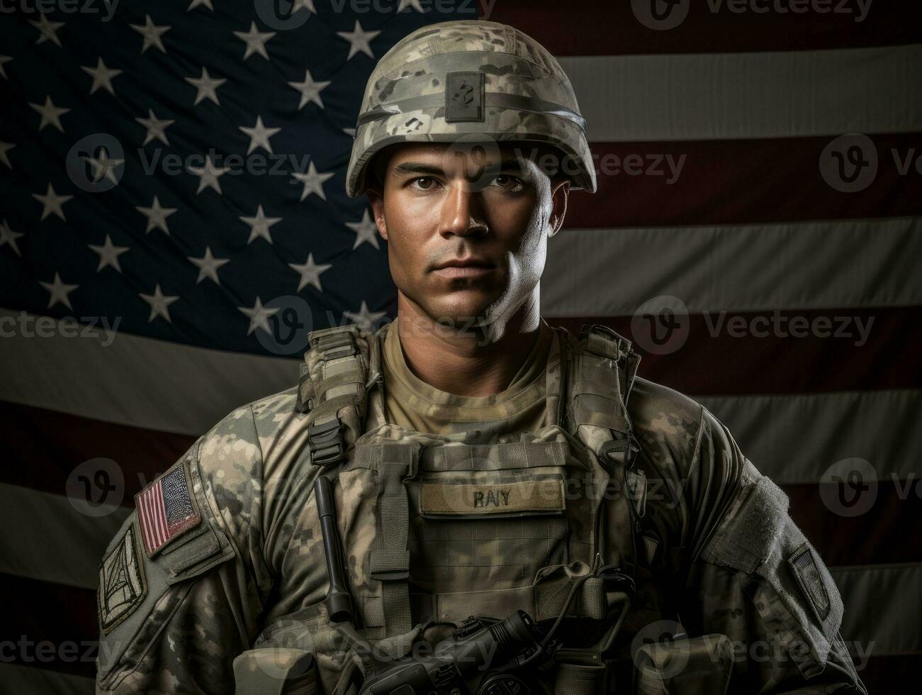 Man serves as a dedicated and fearless soldier AI Generative photo