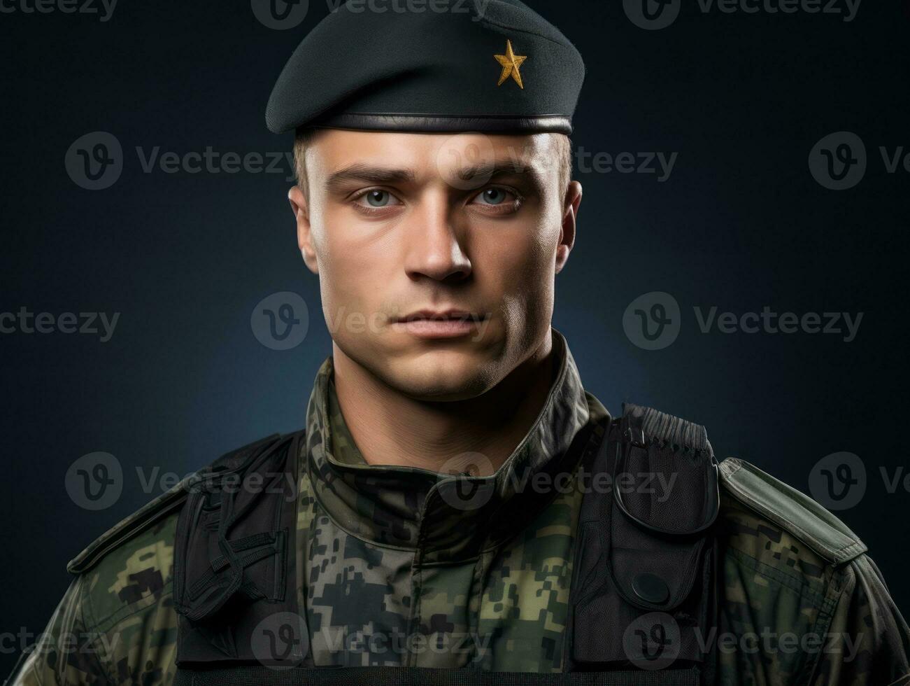 Man serves as a dedicated and fearless soldier AI Generative photo