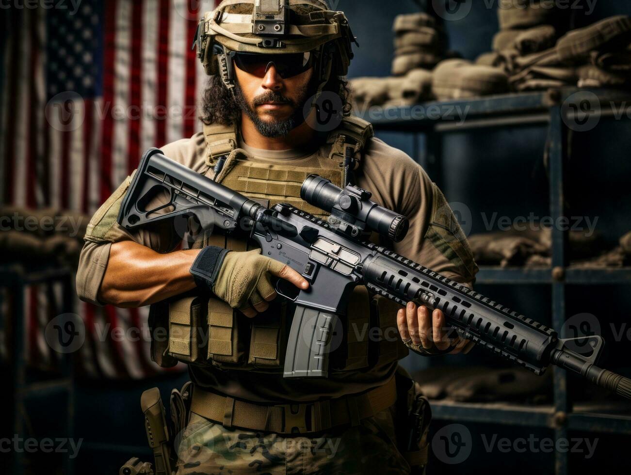 hombre sirve como un dedicado y audaz soldado ai generativo foto