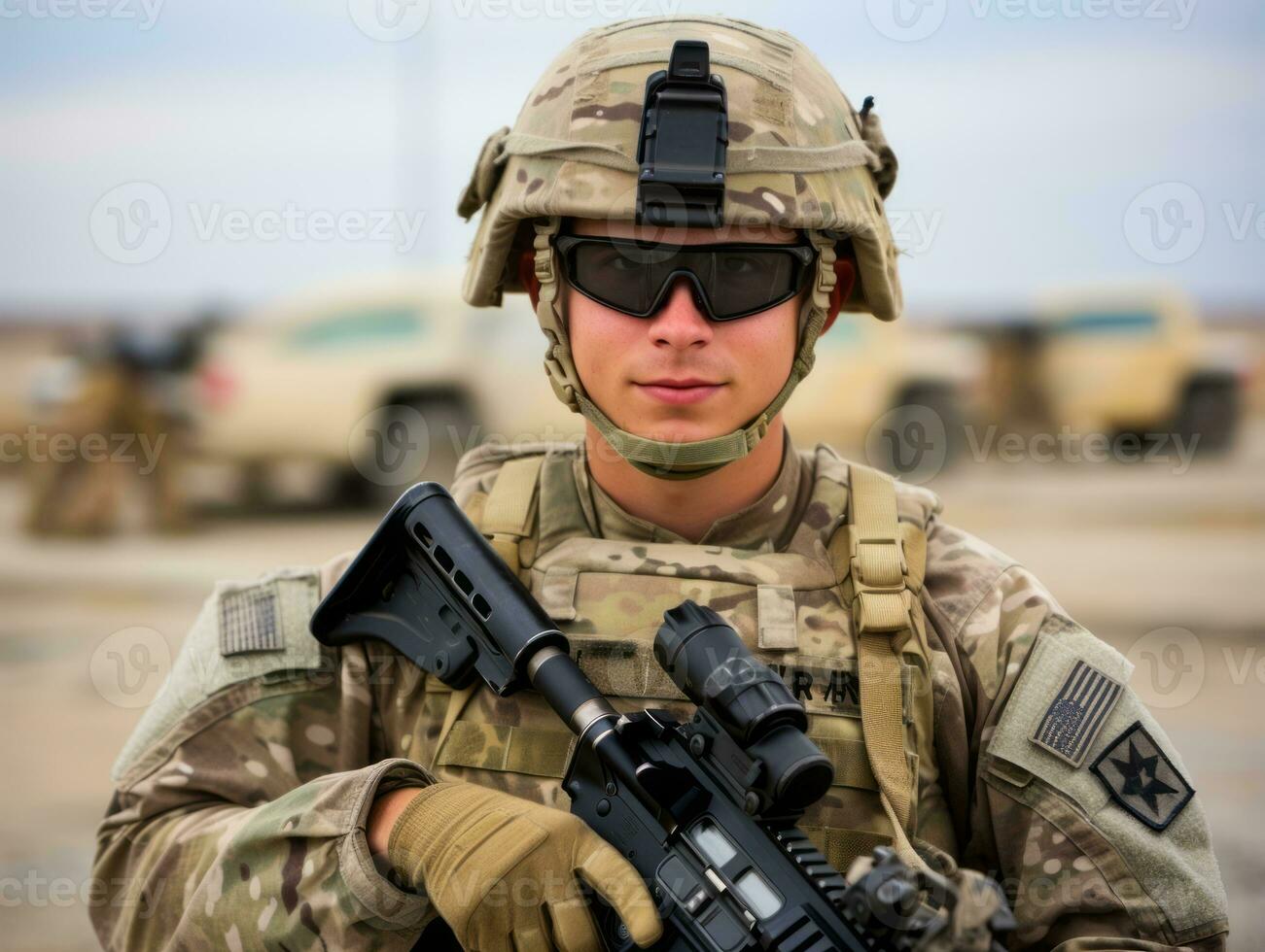 Man serves as a dedicated and fearless soldier AI Generative photo