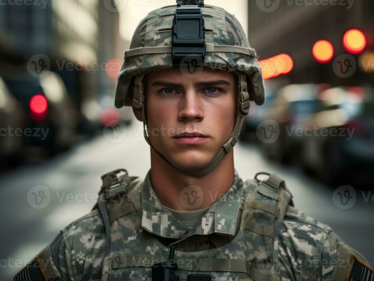 Man serves as a dedicated and fearless soldier AI Generative photo