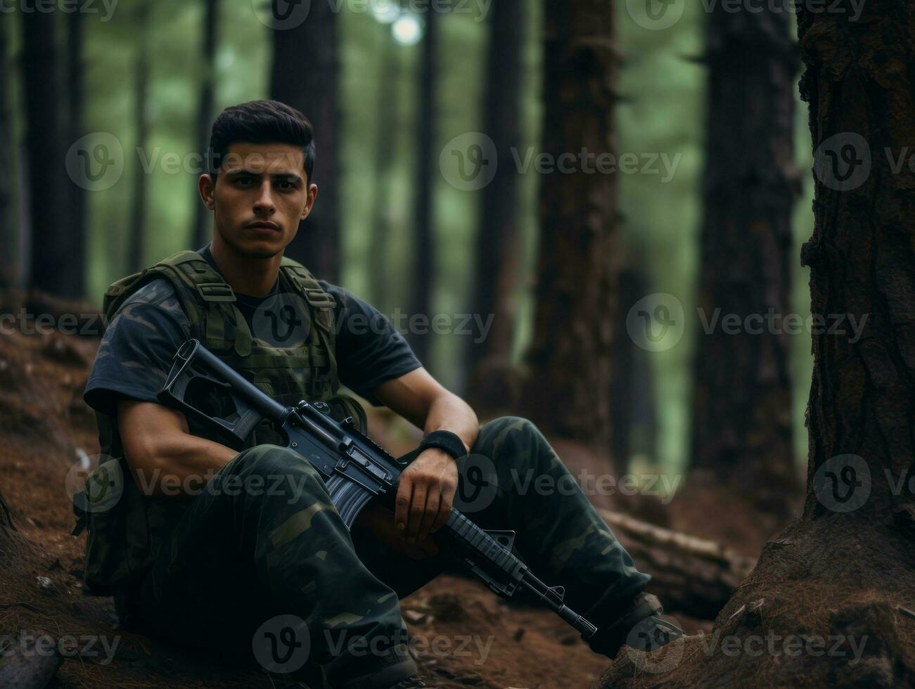 Man serves as a dedicated and fearless soldier AI Generative photo