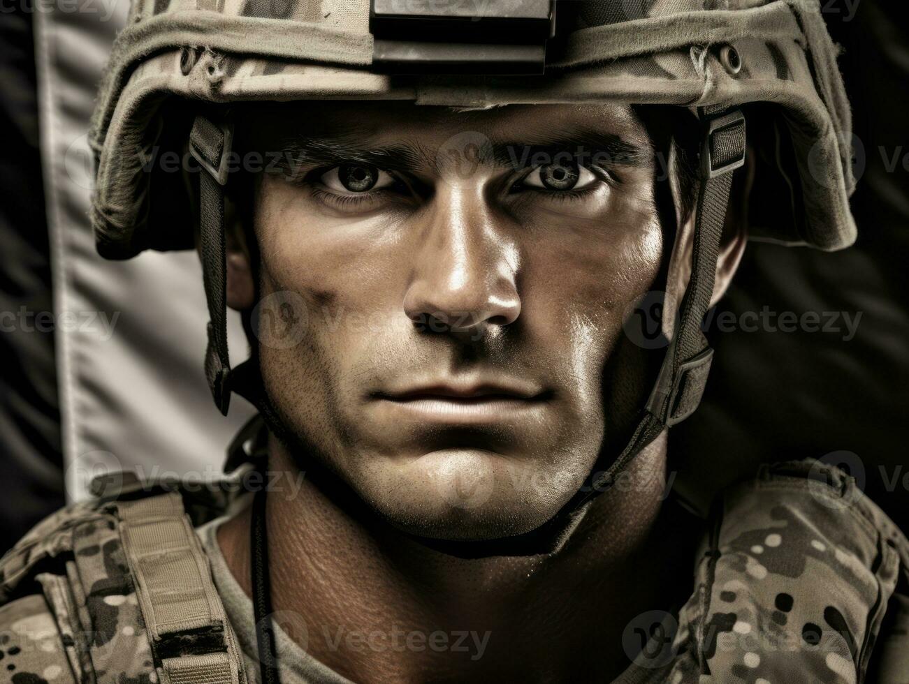 Man serves as a dedicated and fearless soldier AI Generative photo