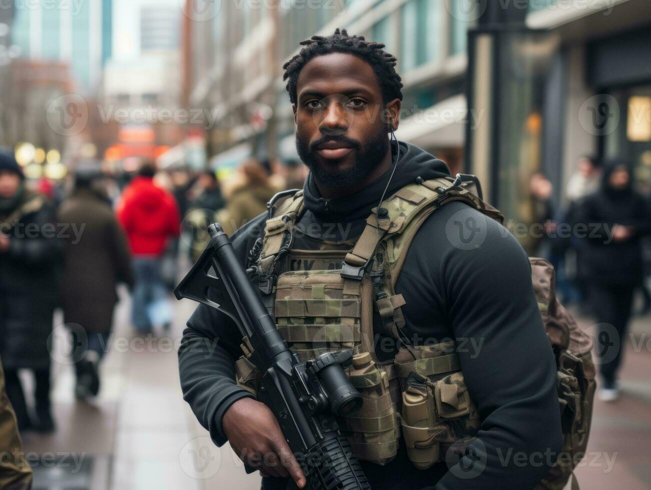 Man serves as a dedicated and fearless soldier AI Generative photo
