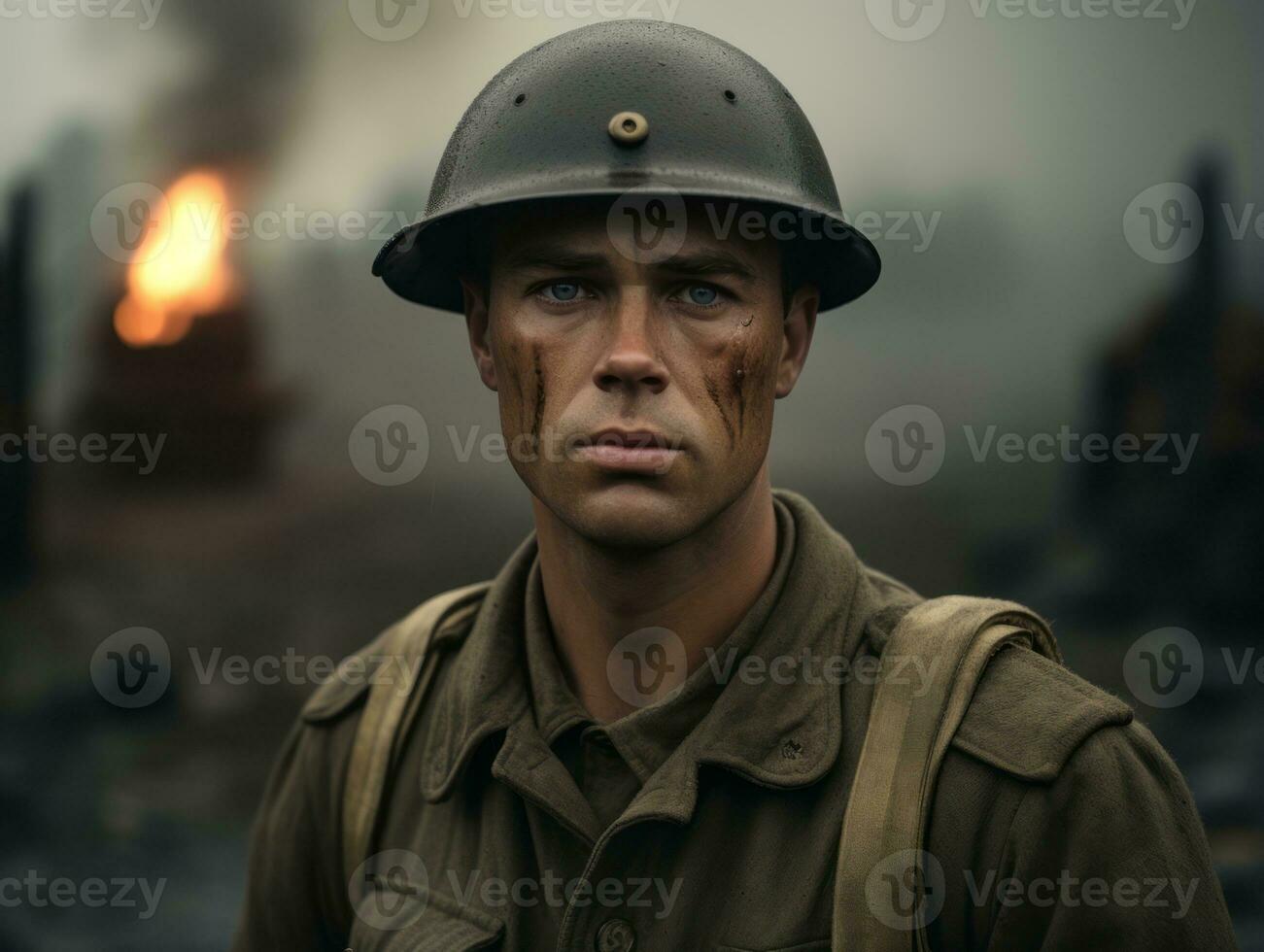 Man serves as a dedicated and fearless soldier AI Generative photo