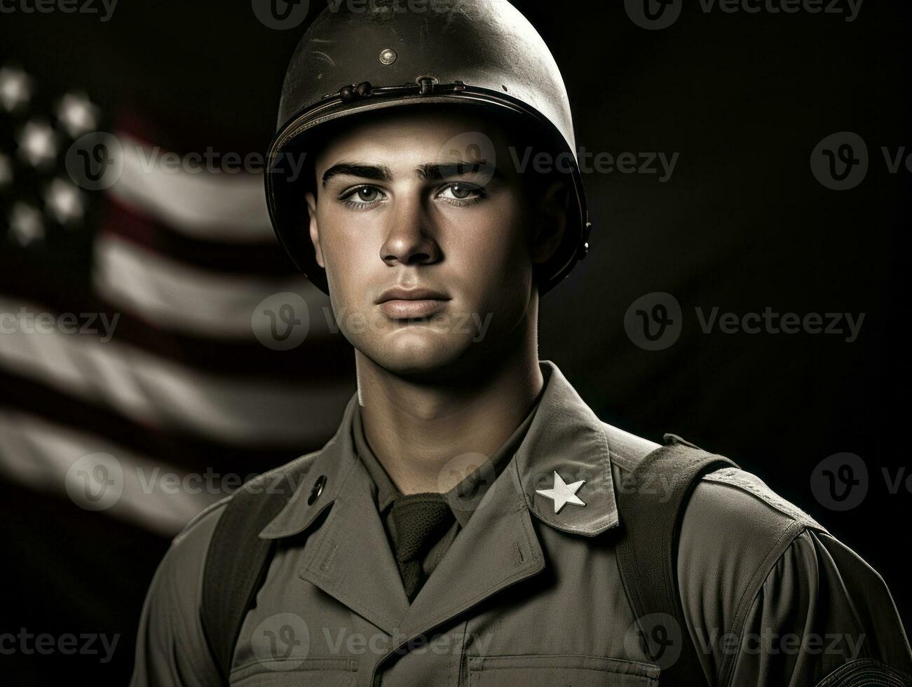 Man serves as a dedicated and fearless soldier AI Generative photo