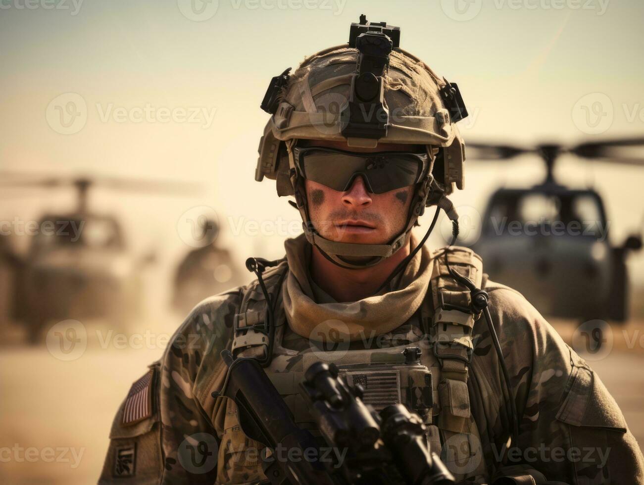 Man serves as a dedicated and fearless soldier AI Generative photo