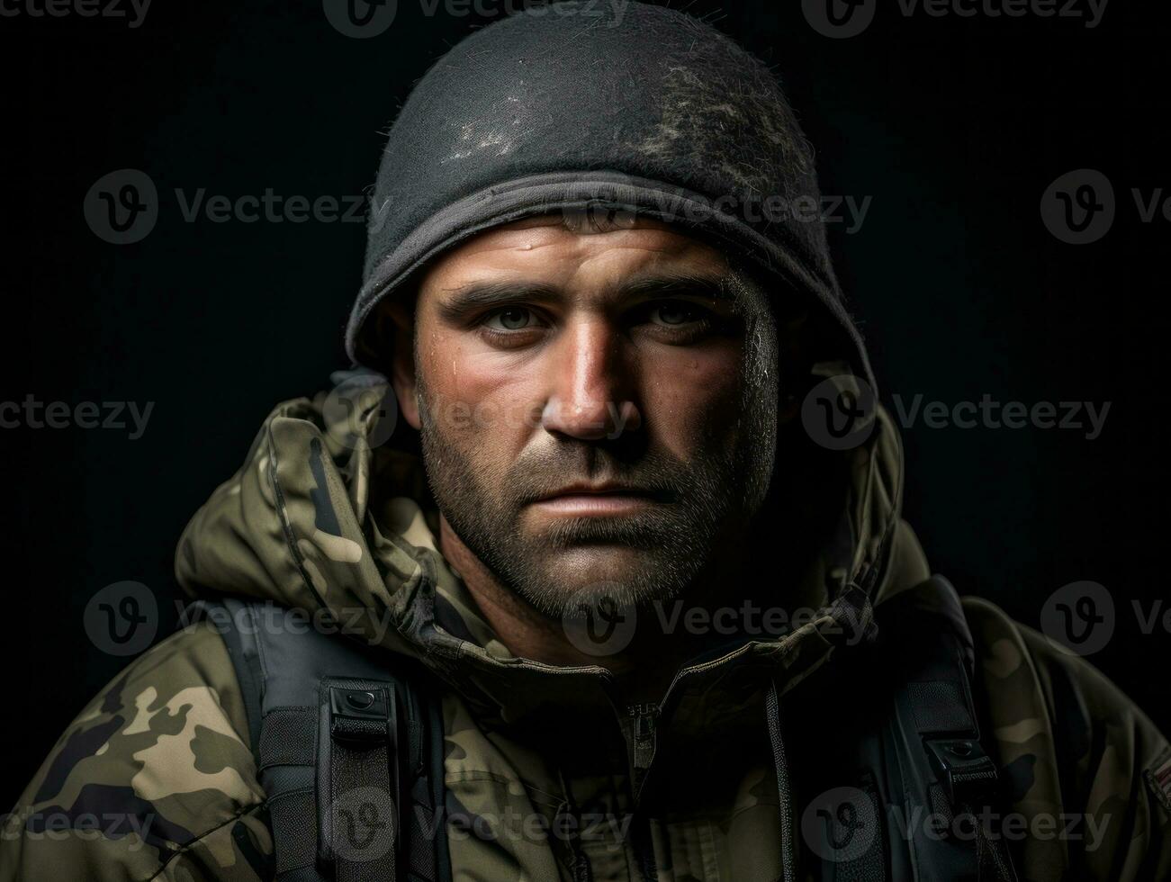 Man serves as a dedicated and fearless soldier AI Generative photo