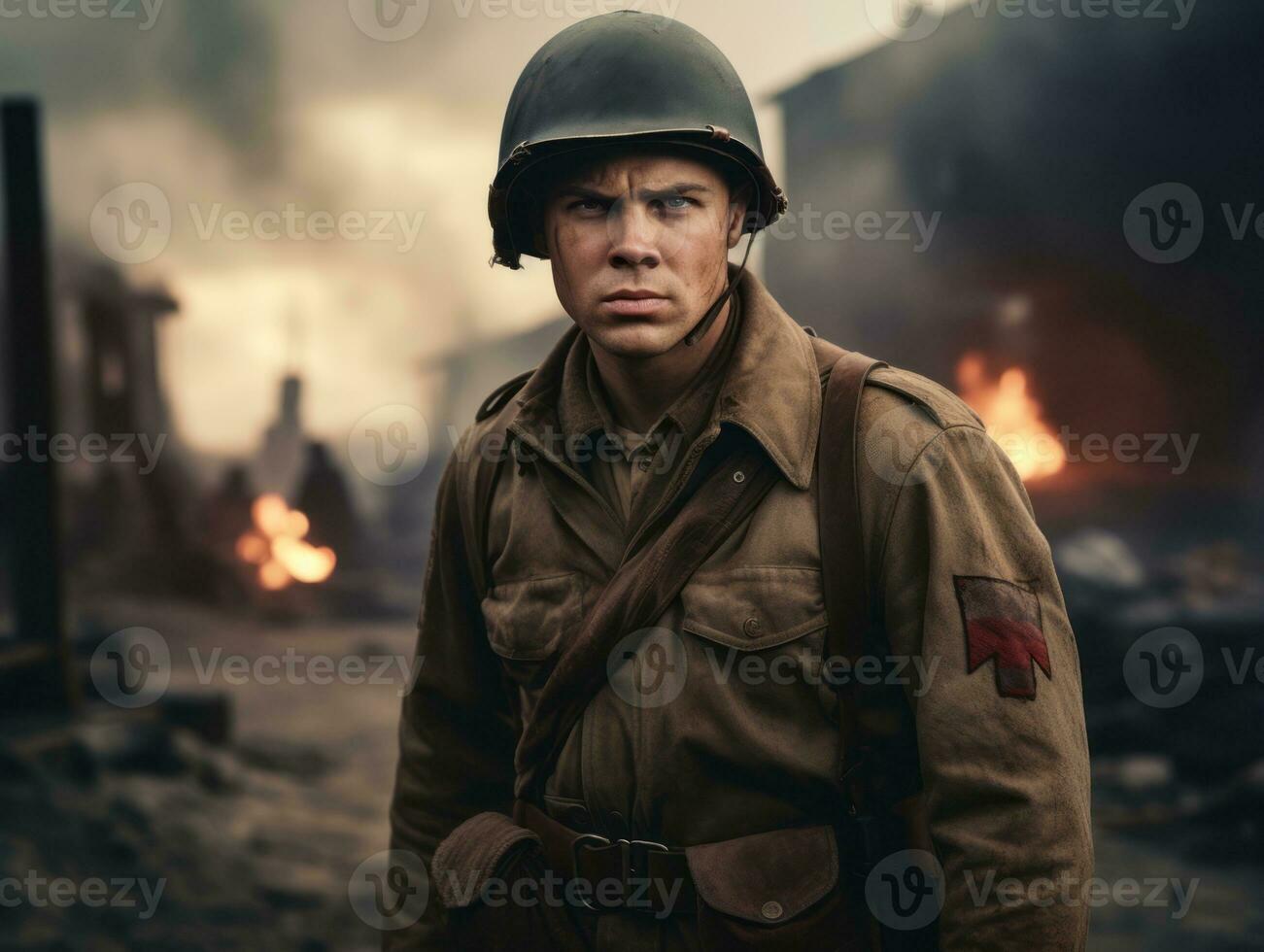 Man serves as a dedicated and fearless soldier AI Generative photo