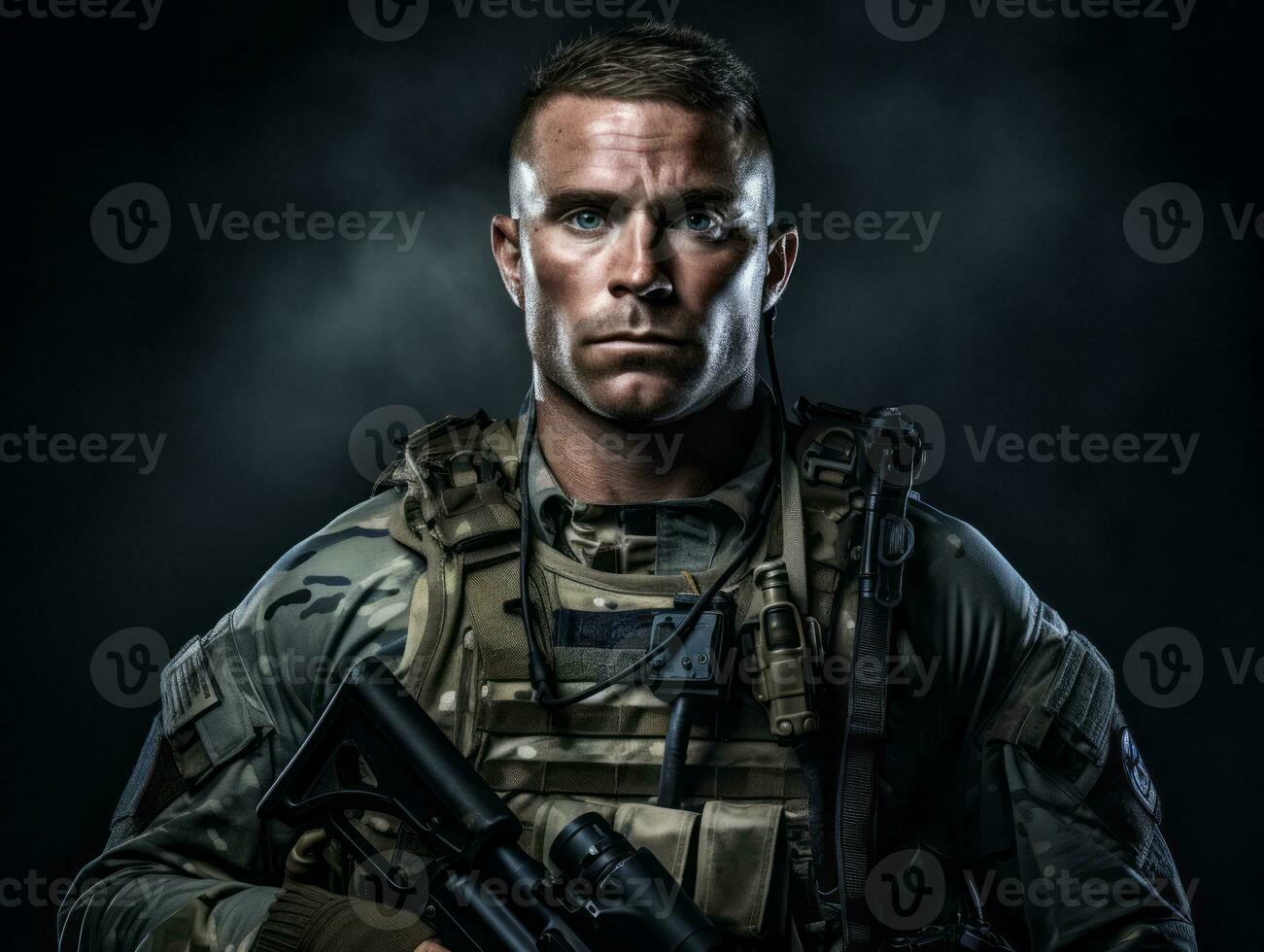 Man serves as a dedicated and fearless soldier AI Generative photo