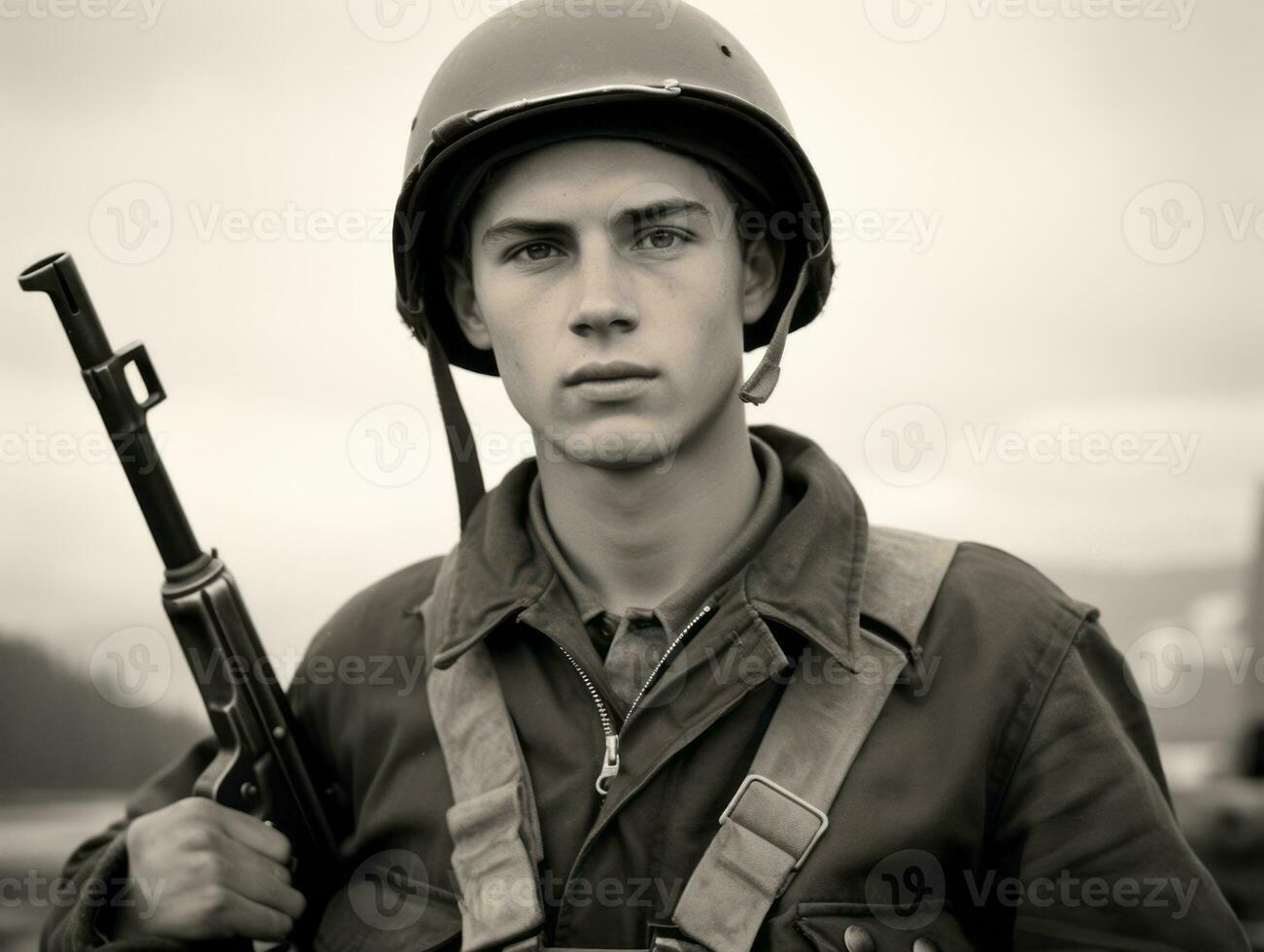 Man serves as a dedicated and fearless soldier AI Generative photo