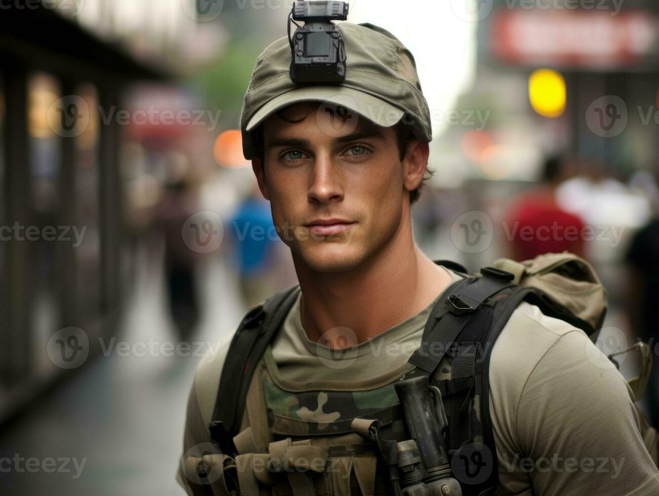 Man serves as a dedicated and fearless soldier AI Generative photo