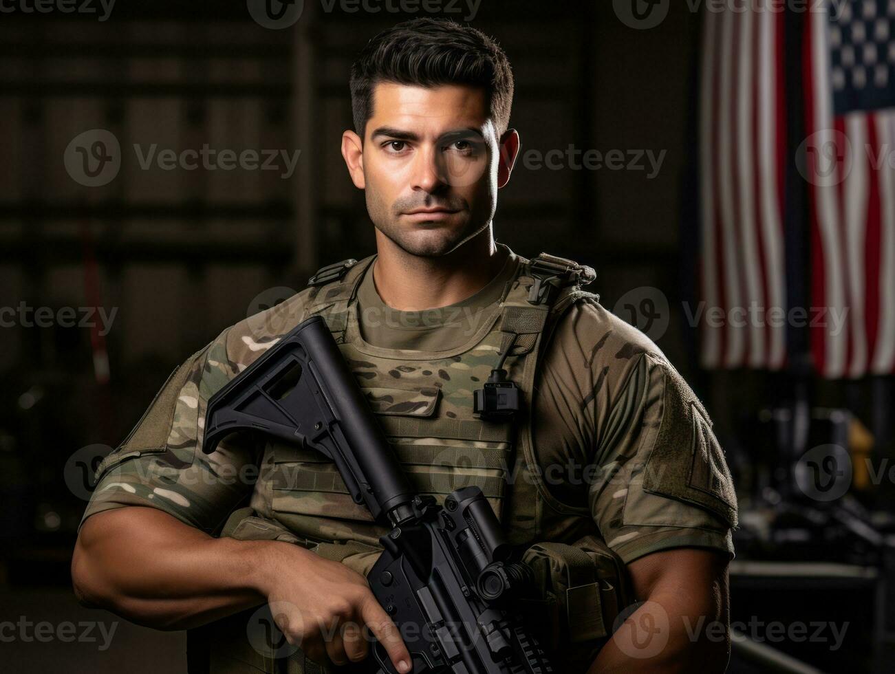 hombre sirve como un dedicado y audaz soldado ai generativo foto