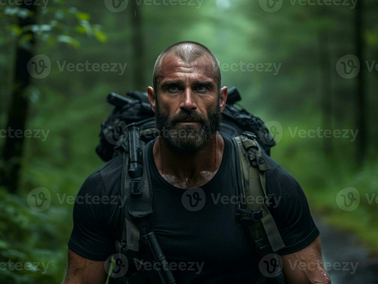 Man serves as a dedicated and fearless soldier AI Generative photo
