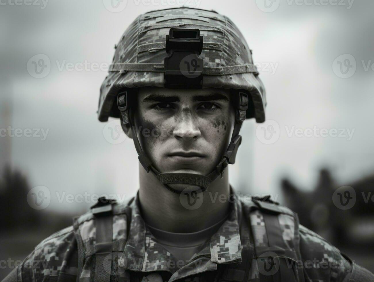 Man serves as a dedicated and fearless soldier AI Generative photo