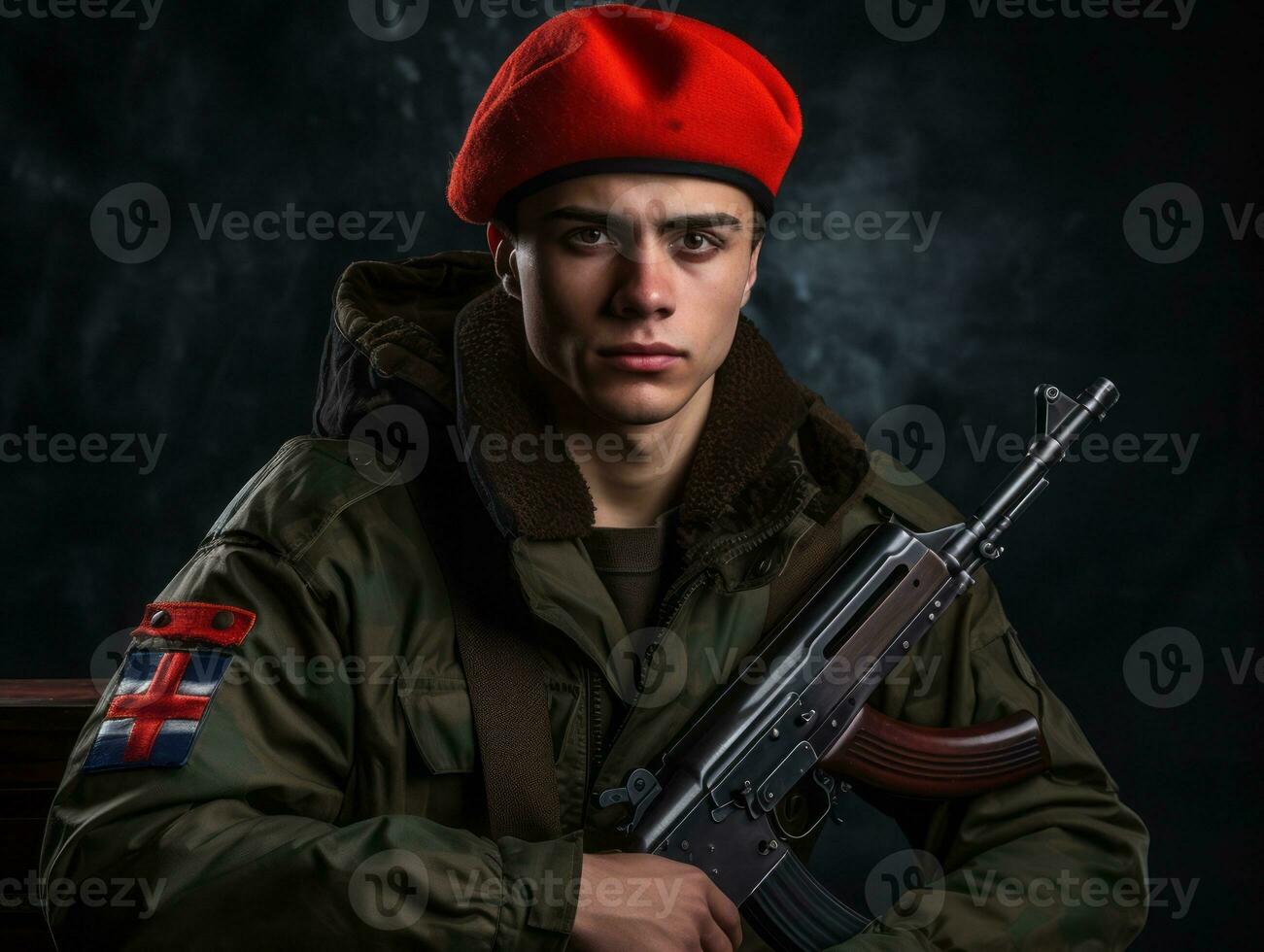 hombre sirve como un dedicado y audaz soldado ai generativo foto