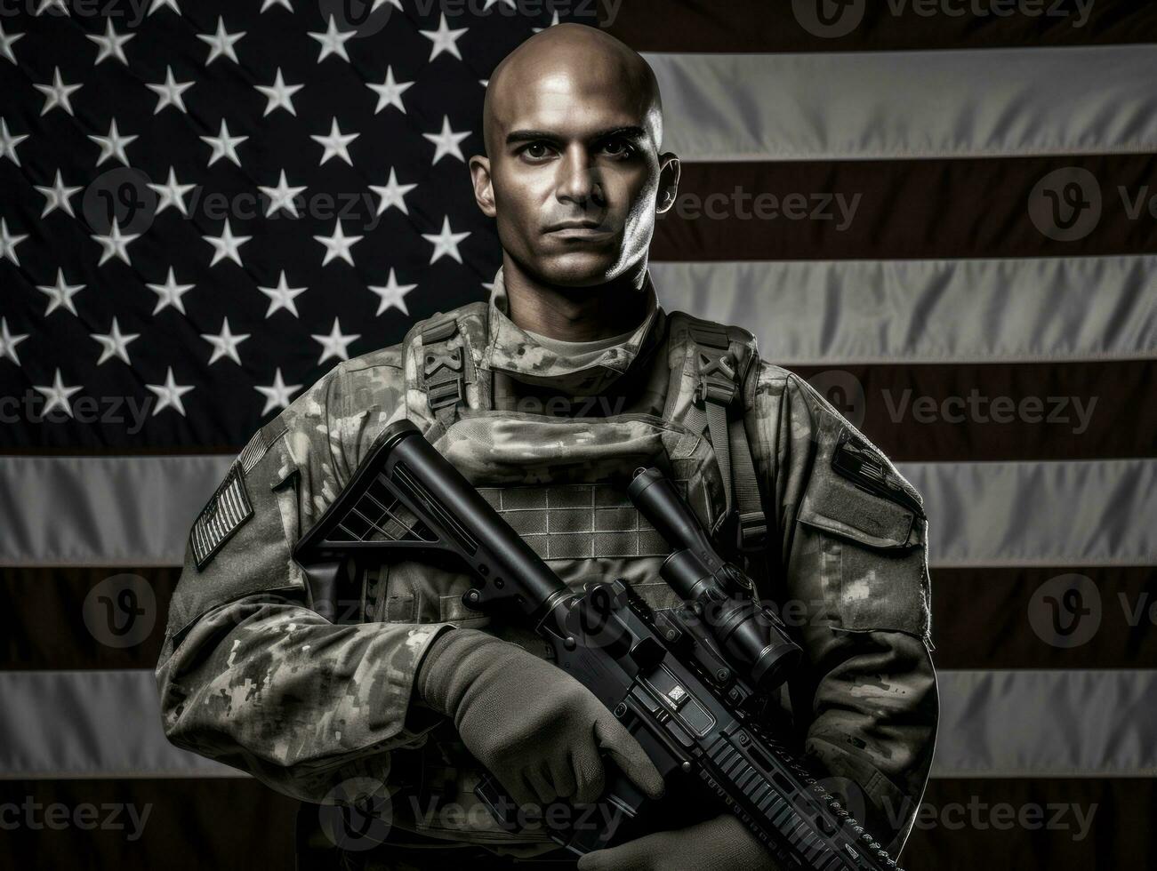 Man serves as a dedicated and fearless soldier AI Generative photo