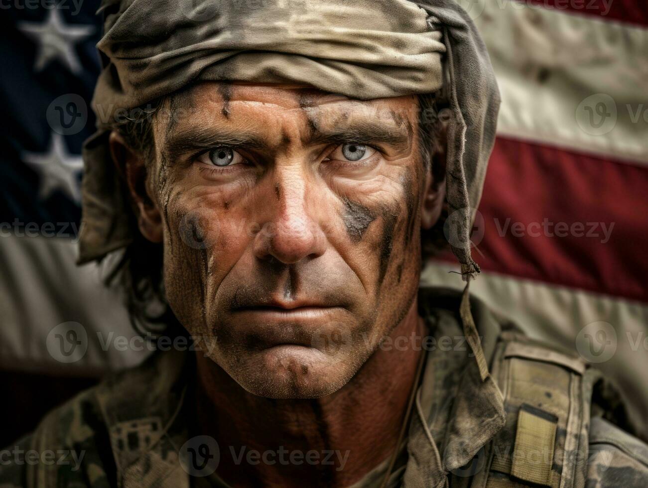 Man serves as a dedicated and fearless soldier AI Generative photo